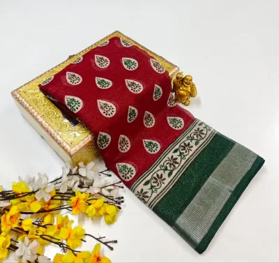 Paisley Floral Printed Linen Cotton Saree